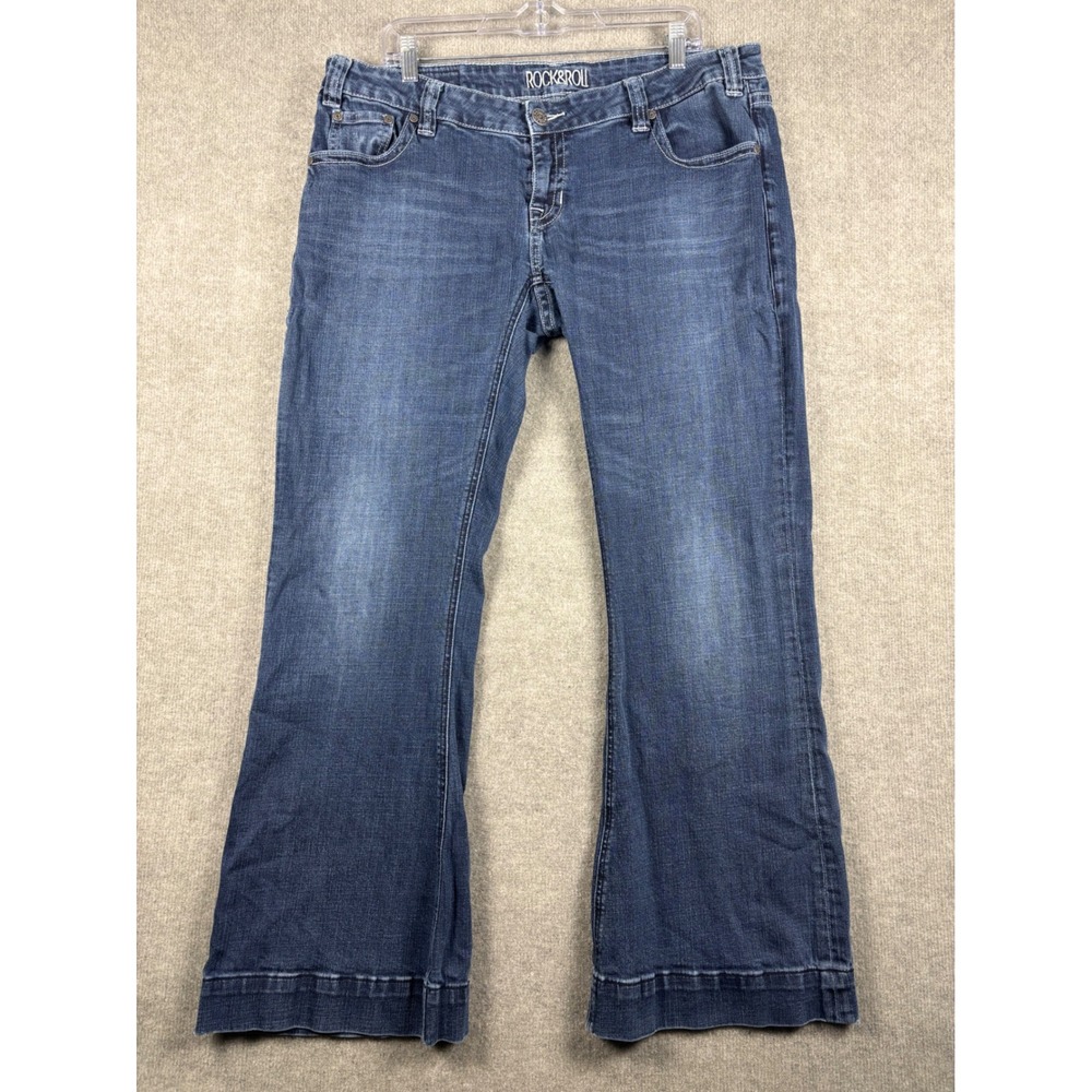 Rock and Roll Cowgirl Trouser Jeans Wide Leg Dark Wash 39x32 Blue‎ Denim